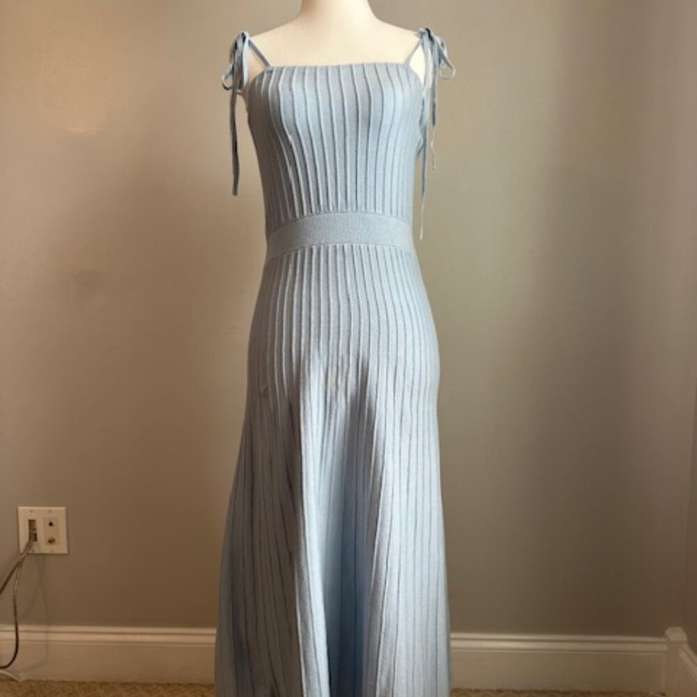 Strapless Blue Knit Maxi Dress